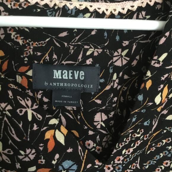 Anthropologie Maeve Amber Floral V-Neck Tiered Long Sleeve Peasant Dress Sz XS - Picture 3 of 8